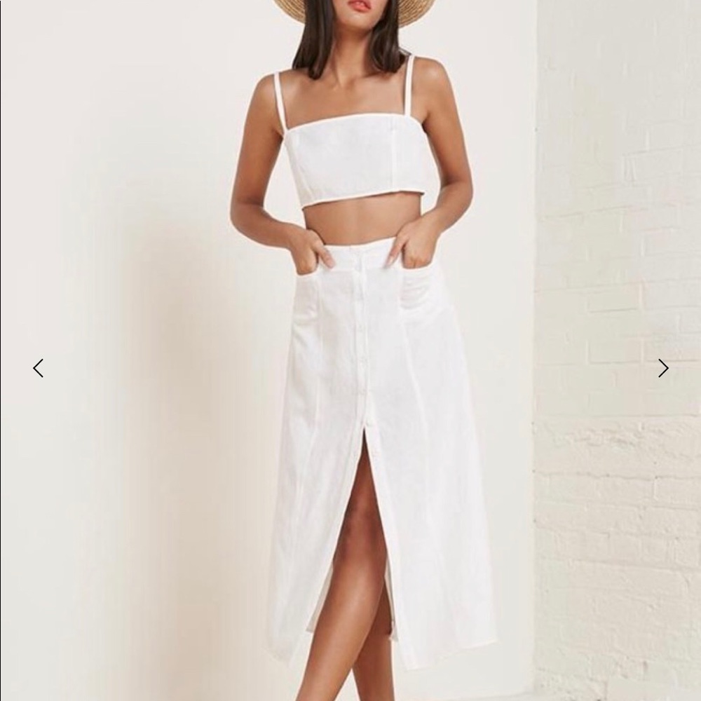 NWT Reformation Augie Midi Skirt 8 White Linen